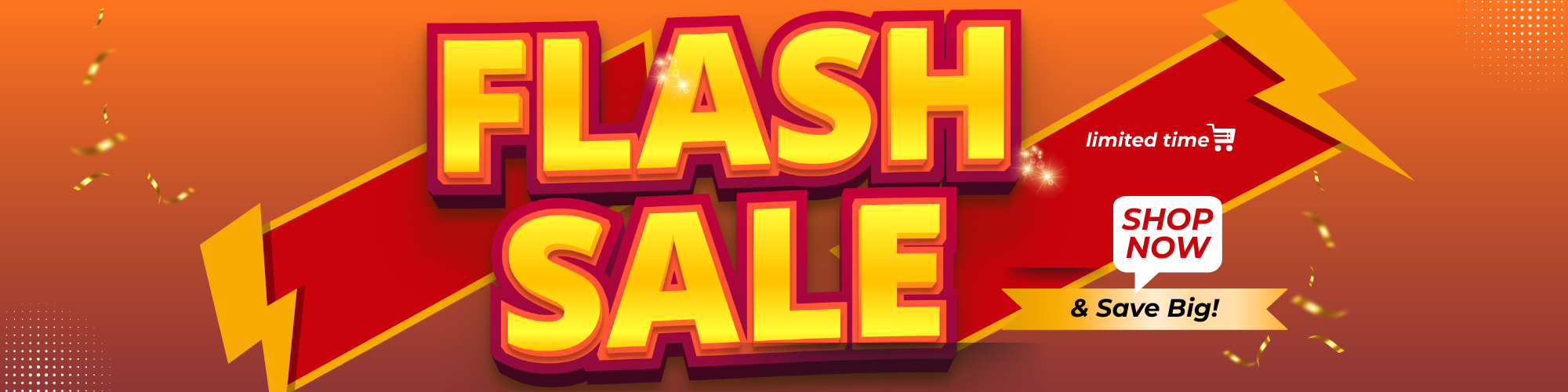 Flash sale banner with red and yellow text on an orange background