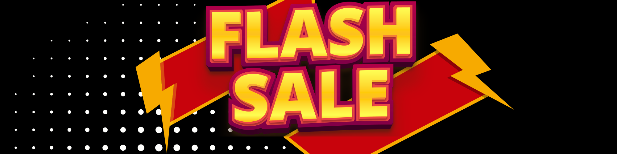 Flash sale banner with red and yellow text on a black background