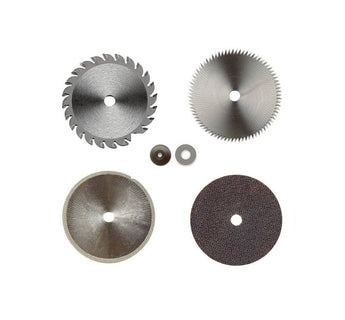 Set of circular saw blades on a white background