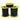 Three spools of black cable on yellow spools with labels against a white background
