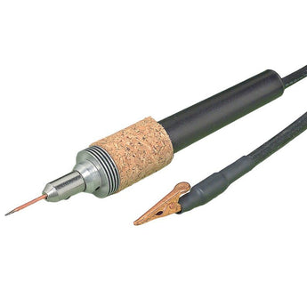 Soldering iron with cork grip on a white background
