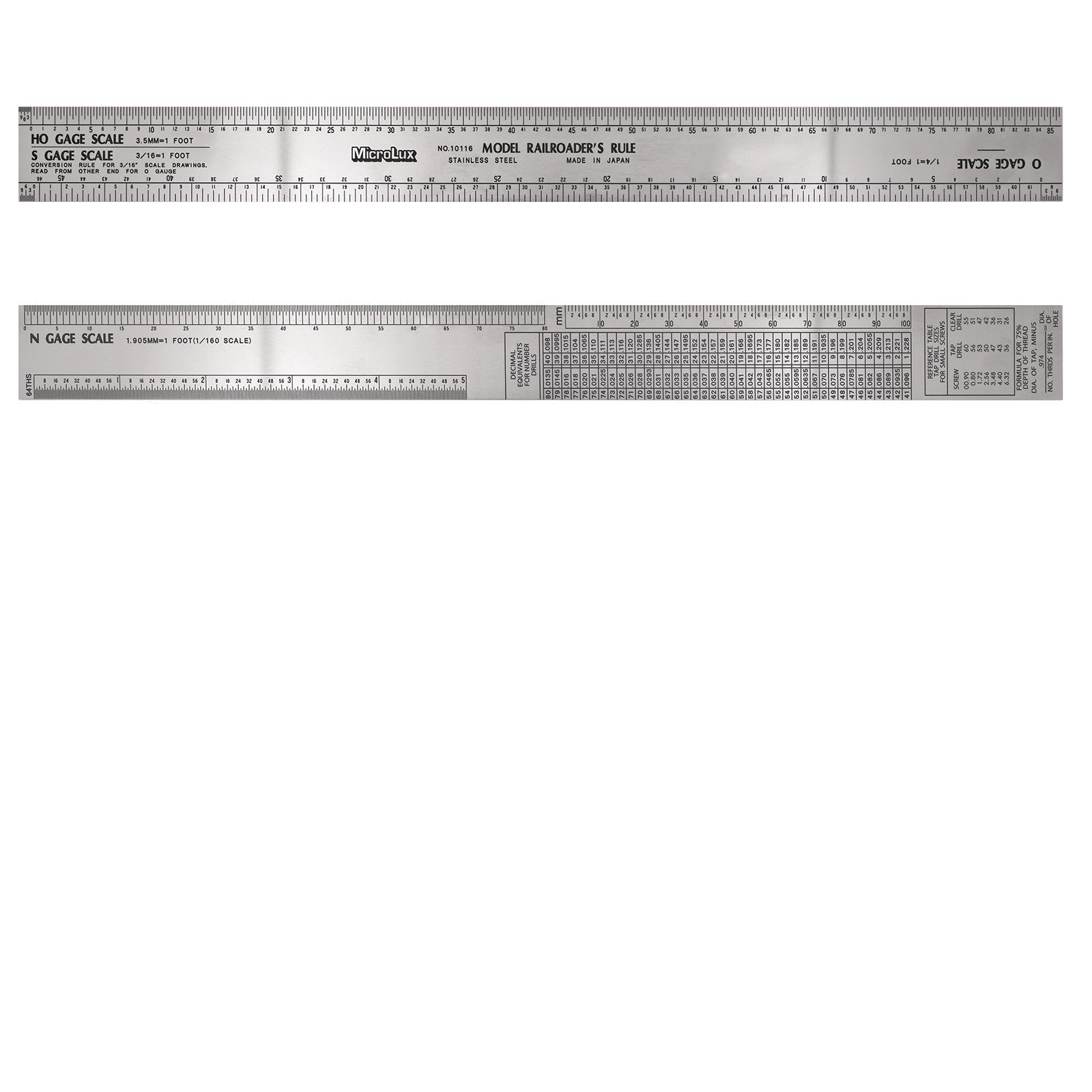 12 Inch Stainless Steel Model Railroader's Ruler (for HO, O, N, S Scale) - Micro - Mark Model Train Accessories