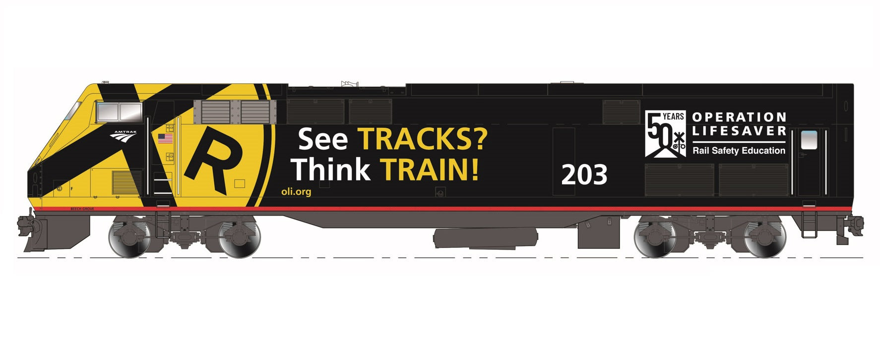 Kato USA P42 Amtrak ‚Operation Life Saver‚  #203  Locomotive w/ESU LokSound5,  N Scale