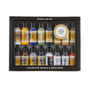 Acrylicos Vallejo Building Colors, Model Air Paint Set, 1/2 Fl. Oz. Bottles, 16 Colors