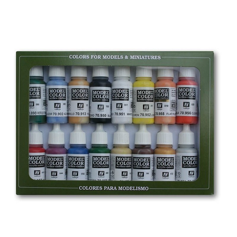 Acrylicos Vallejo Basic Colors U.S.A. Model Color Paint Set, 1/2 fl. oz. bottles, 16 Colors