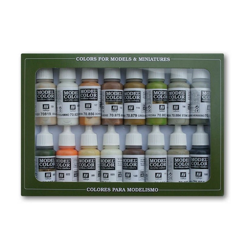 Acrylicos Vallejo Earth Tone Colors Model Color Paint Set, 1/2 fl. oz. bottles, 16 Colors - Micro - Mark Acrylic Paint