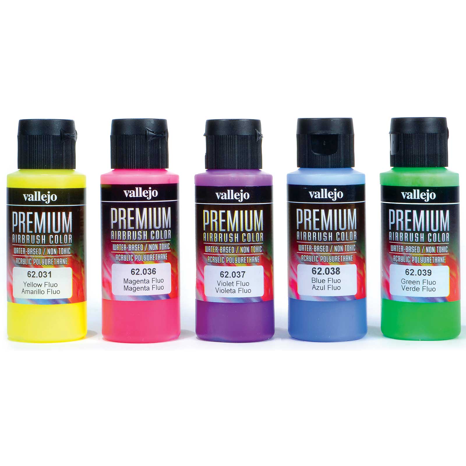 Acrylicos Vallejo Fluorescent Colors Premium Model Paint Set, 2 fl. oz. bottles, 5 Colors