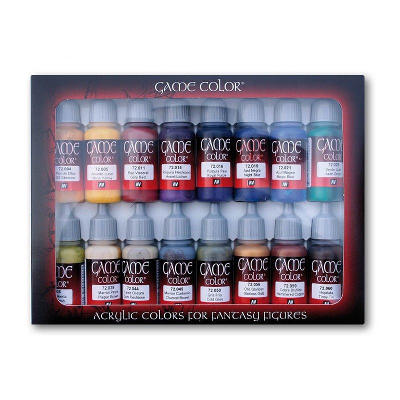 Acrylicos Vallejo Game Color Advanced Set, Model Color Paint Set, 1/2 Fl. oz. Bottles, 16 Colors