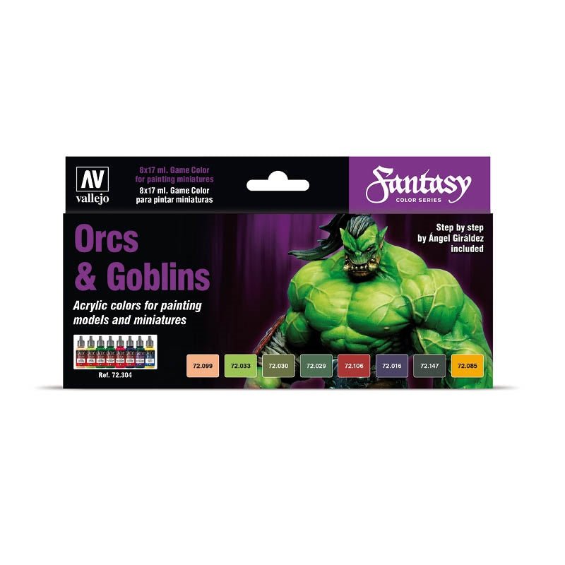 Acrylicos Vallejo Game Orcs and Goblins, Model Color Paint, 1/2 Fl. oz. Bottles, 8 Colors