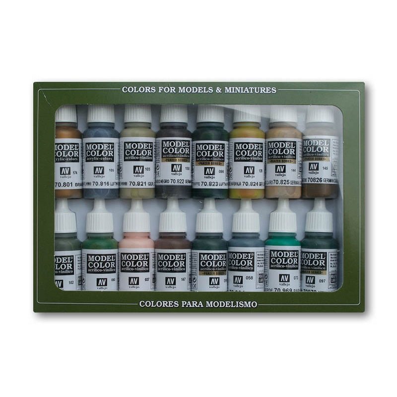 Acrylicos Vallejo German Camouflage WWII Model Color Paint Set, 1/2 fl. oz. bottles, 16 Colors - Micro - Mark Acrylic Paint