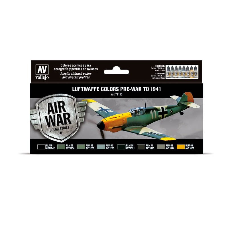Acrylicos Vallejo Luftwaffe Pre - war to 1941 Colors Model Air Paint Set, 1/2 Fl. oz. Bottles, 8 Colors - Micro - Mark Acrylic Airbrush Paint