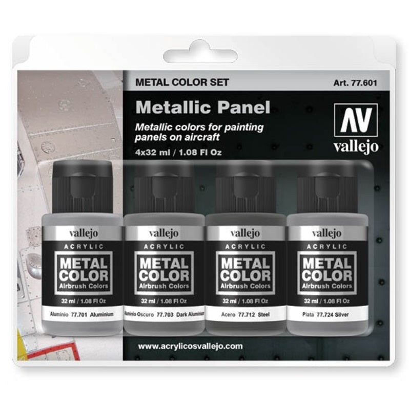 Acrylicos Vallejo Metallic Panel Paint Set, 4 Colors