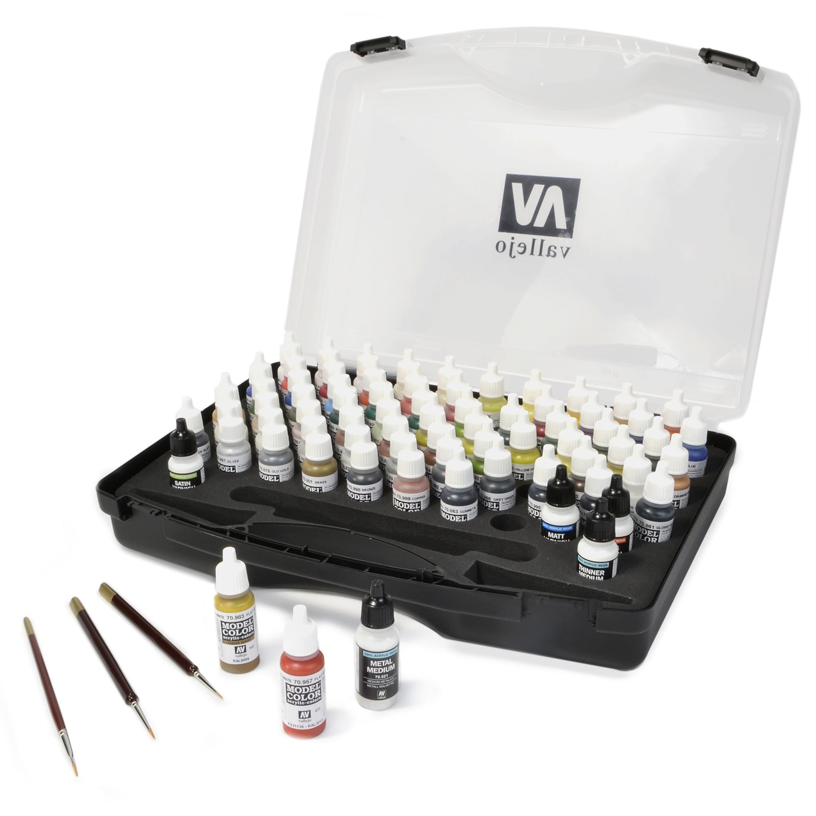 Acrylicos Vallejo Military Colors Model Paint Set, with Case and Brushes, 72 Colors