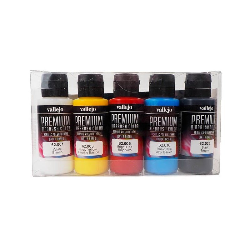 Acrylicos Vallejo Opaque Basic Colors Premium Model Paint Set, 2 fl. oz. bottles, 5 Colors