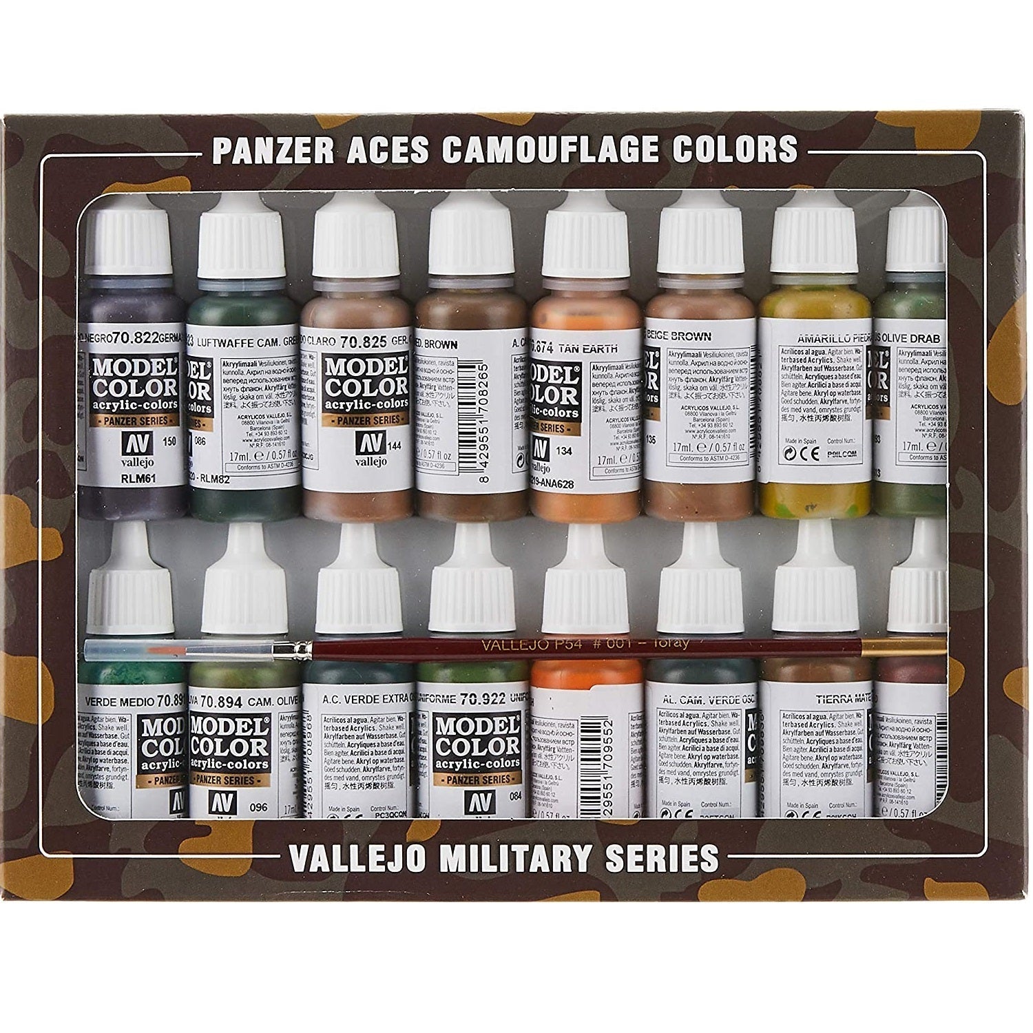 Acrylicos Vallejo Panzer Aces Camouflage Model Color Paint Set, 1/2 fl. oz. bottles, 16 Colors