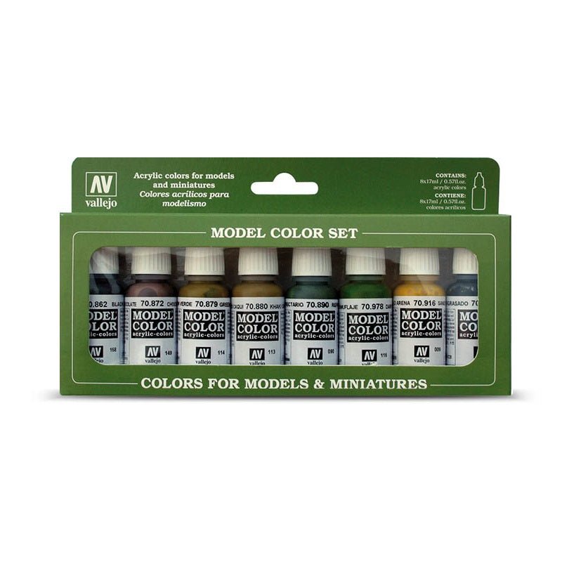 Acrylicos Vallejo Panzer Model Paint Set, 1/2 Fl. Oz. Bottles, 8 Color