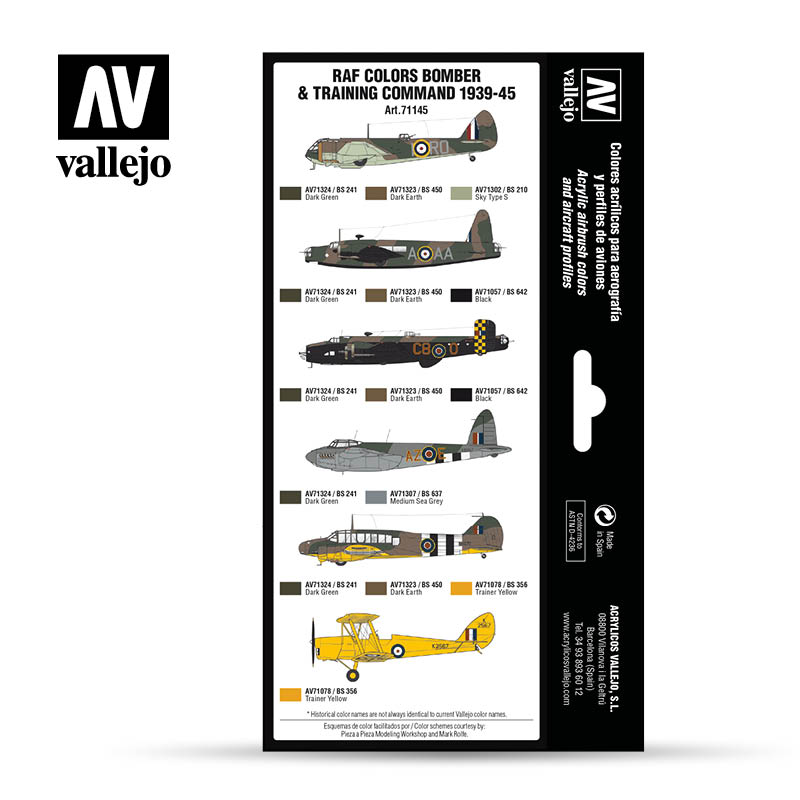 Acrylicos Vallejo RAF Colors Bomber & Training Air Command 1939 - 1945 Model Air Paint Set, 1/2 Fl. oz. Bottles, 8 Colors - Micro - Mark Acrylic Airbrush Paint