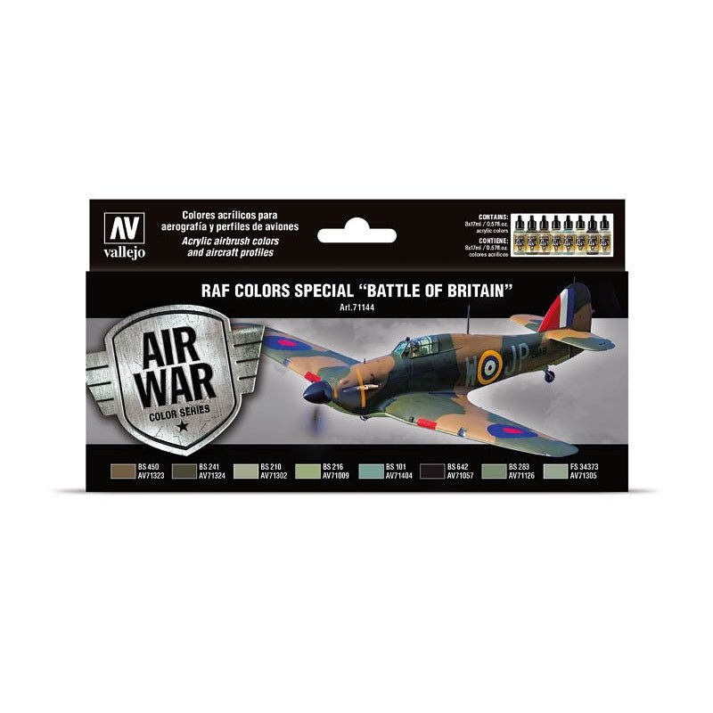 Acrylicos Vallejo RAF Colors Special “Battle of Britain” Colors Model Air Paint Set, 1/2 Fl. oz. Bottles, 8 Colors - Micro - Mark Acrylic Airbrush Paint