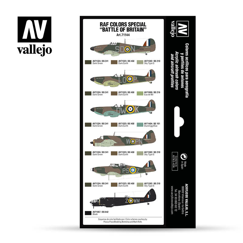 Acrylicos Vallejo RAF Colors Special “Battle of Britain” Colors Model Air Paint Set, 1/2 Fl. oz. Bottles, 8 Colors - Micro - Mark Acrylic Airbrush Paint