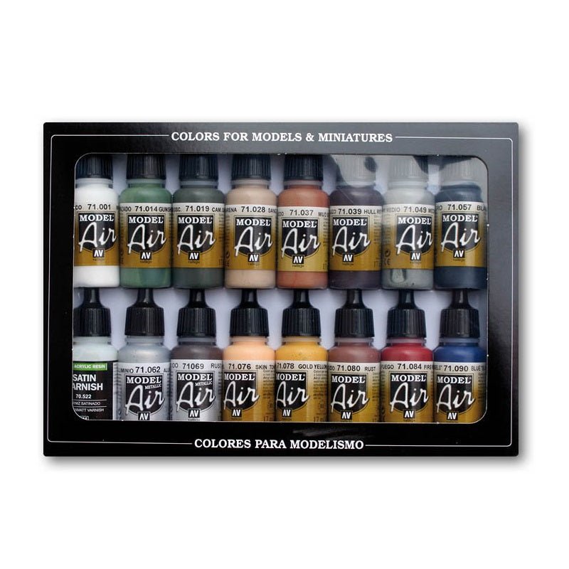 Acrylicos Vallejo Railway Colors Europe Model Air Paint Set, 1/2 fl. oz. bottles, 16 Colors - Micro - Mark Acrylic Airbrush Paint