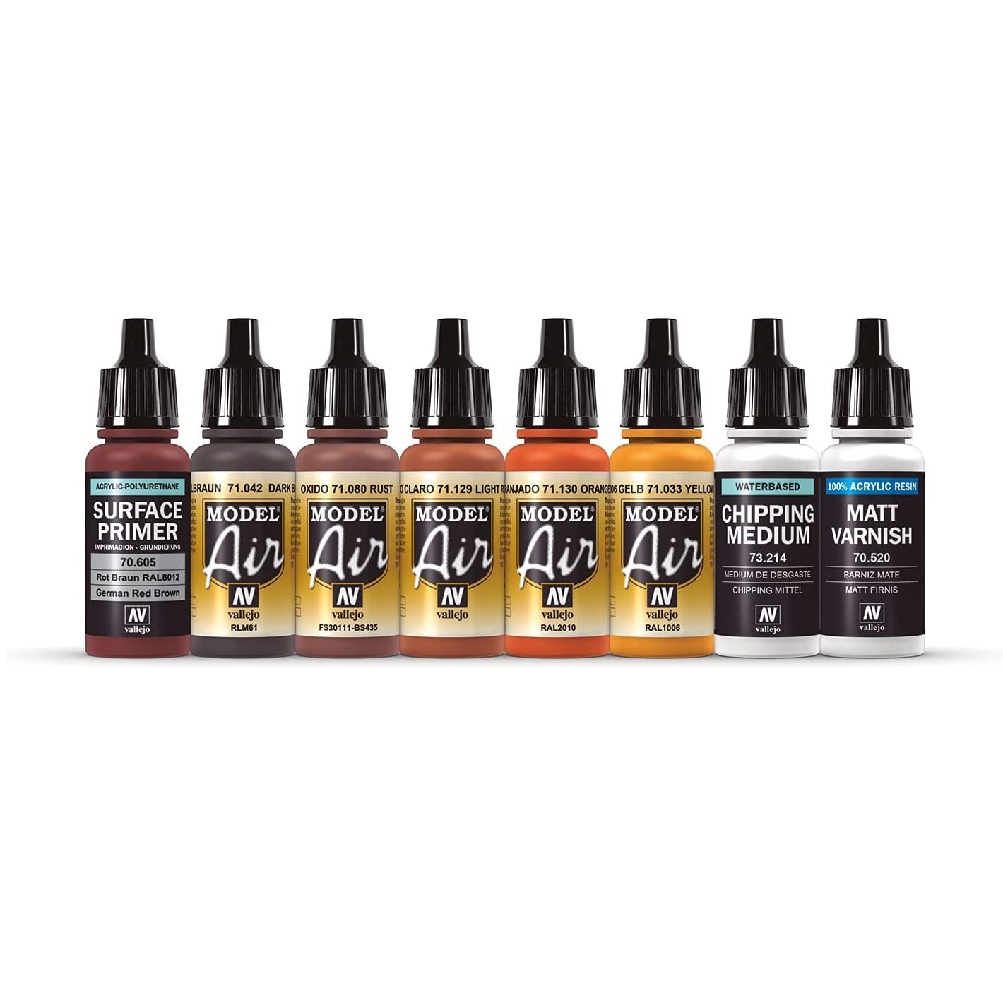 Acrylicos Vallejo Rust & Chipping Effects, Model Air Paint Set, 1/2 Fl. oz. Bottles, 8 Colors