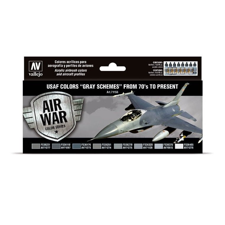 Acrylicos Vallejo USAF Gray Schemes From 70's to Present Model Air Paint Set, 8 Colors