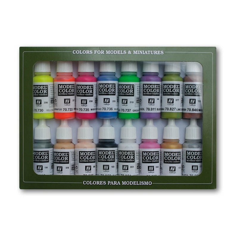 Acrylicos Vallejo Wargame Special Model Color Paint Set, 1/2 Fl. oz. Bottles, 16 Colors - Micro - Mark Acrylic Paint