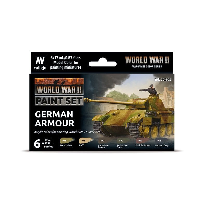 Acrylicos Vallejo WWII German Armour Color Paint Set, 1/2 fl. oz. bottles, 6 Colors