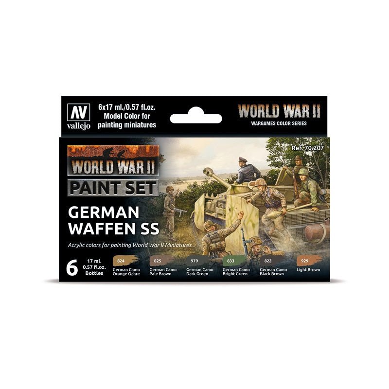 Acrylicos Vallejo WWII German Waffen SS Color Paint Set, 1/2 fl. oz. bottles, 6 Colors