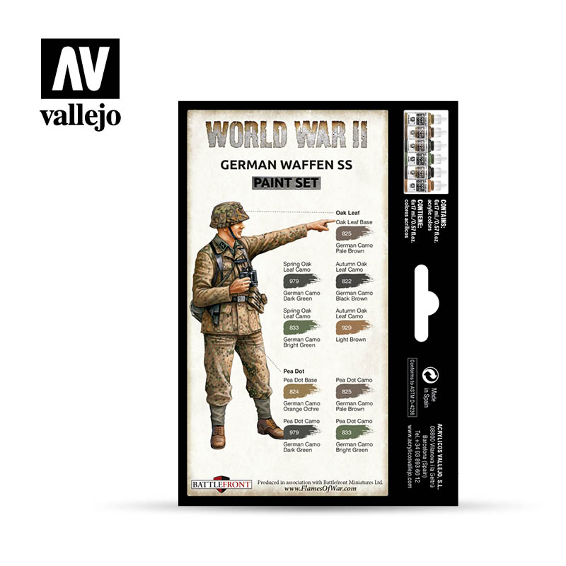Acrylicos Vallejo WWII German Waffen SS Color Paint Set, 1/2 fl. oz. bottles, 6 Colors - Micro - Mark Acrylic Paint