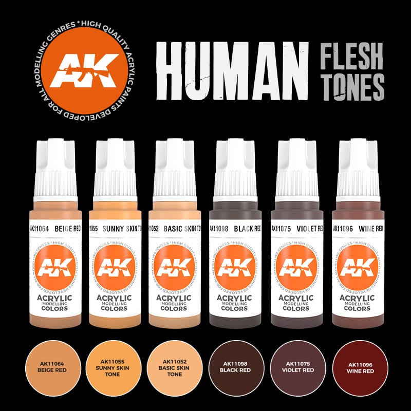 AK Interactive 3G Human Flesh Tones Paint Set - Micro - Mark Acrylic Paint