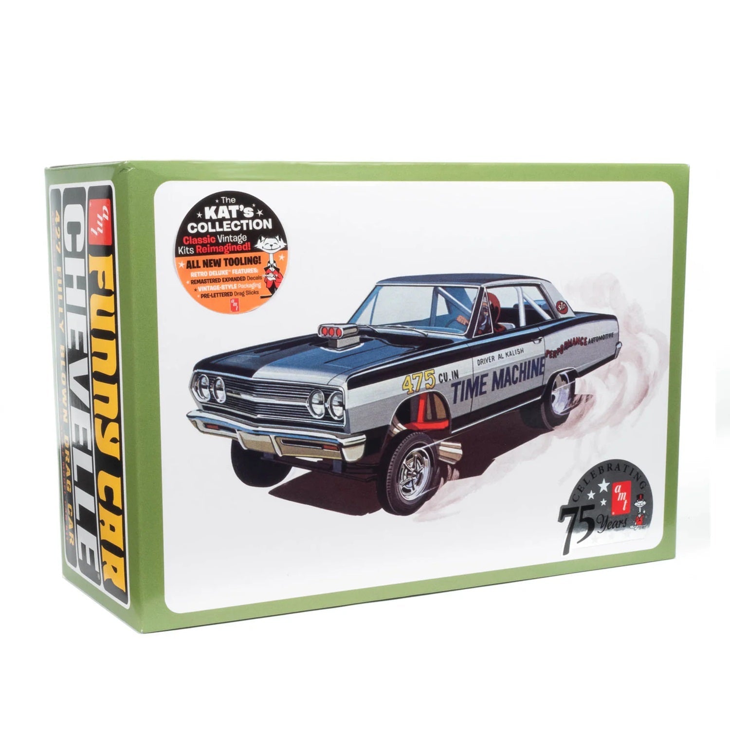 AMT 1965 Chevy Chevelle Altered Wheelbase Funny Car "Time Machine" Plastic Model Kit, 1/25 Scale - Micro - Mark Scale Model Kits