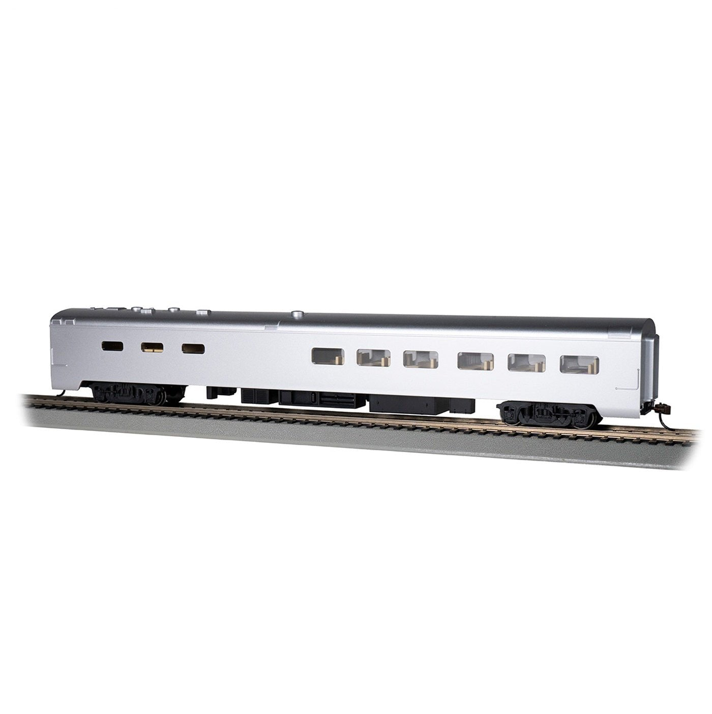 Bachmann 85' Smooth - Side Dining Car with Lighted Interior Painted, Unlettered Aluminum, HO Scale - Micro - Mark Model Trains, Rolling Stock, Z