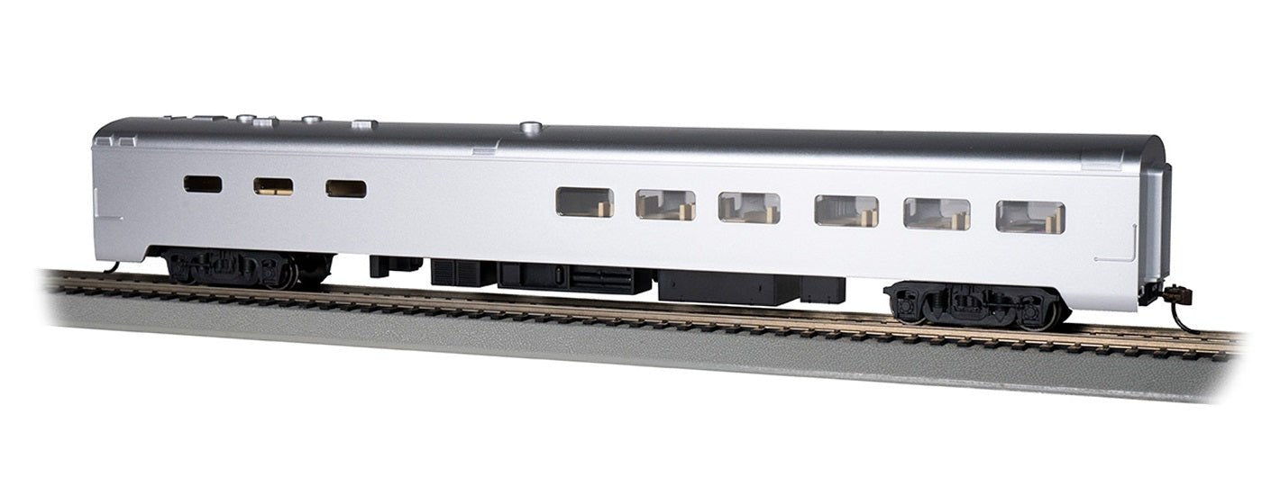 Bachmann 85' Smooth - Side Dining Car with Lighted Interior Painted, Unlettered Aluminum, HO Scale