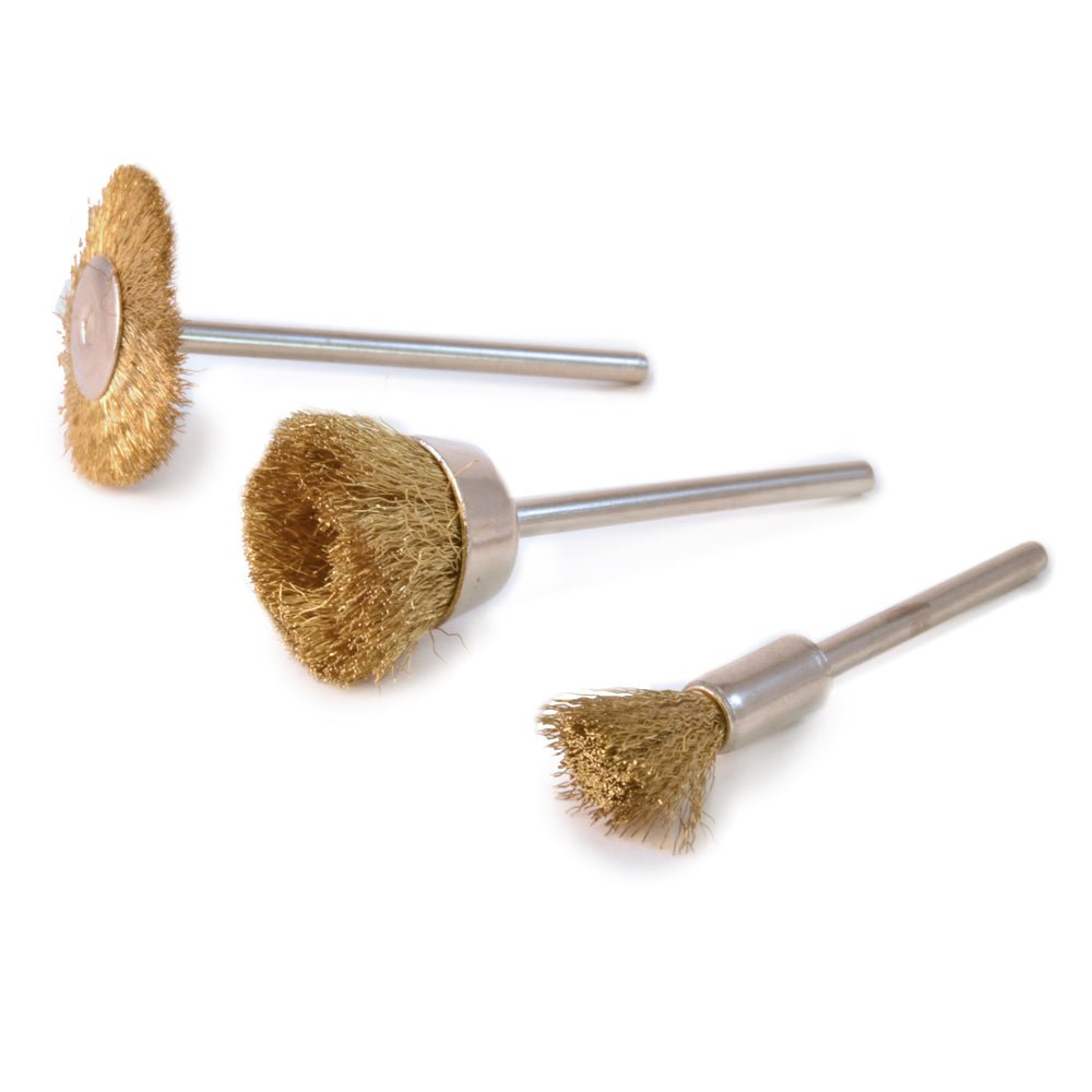 Brass Wire Brushes, Set of 3, 3/32" Shanks