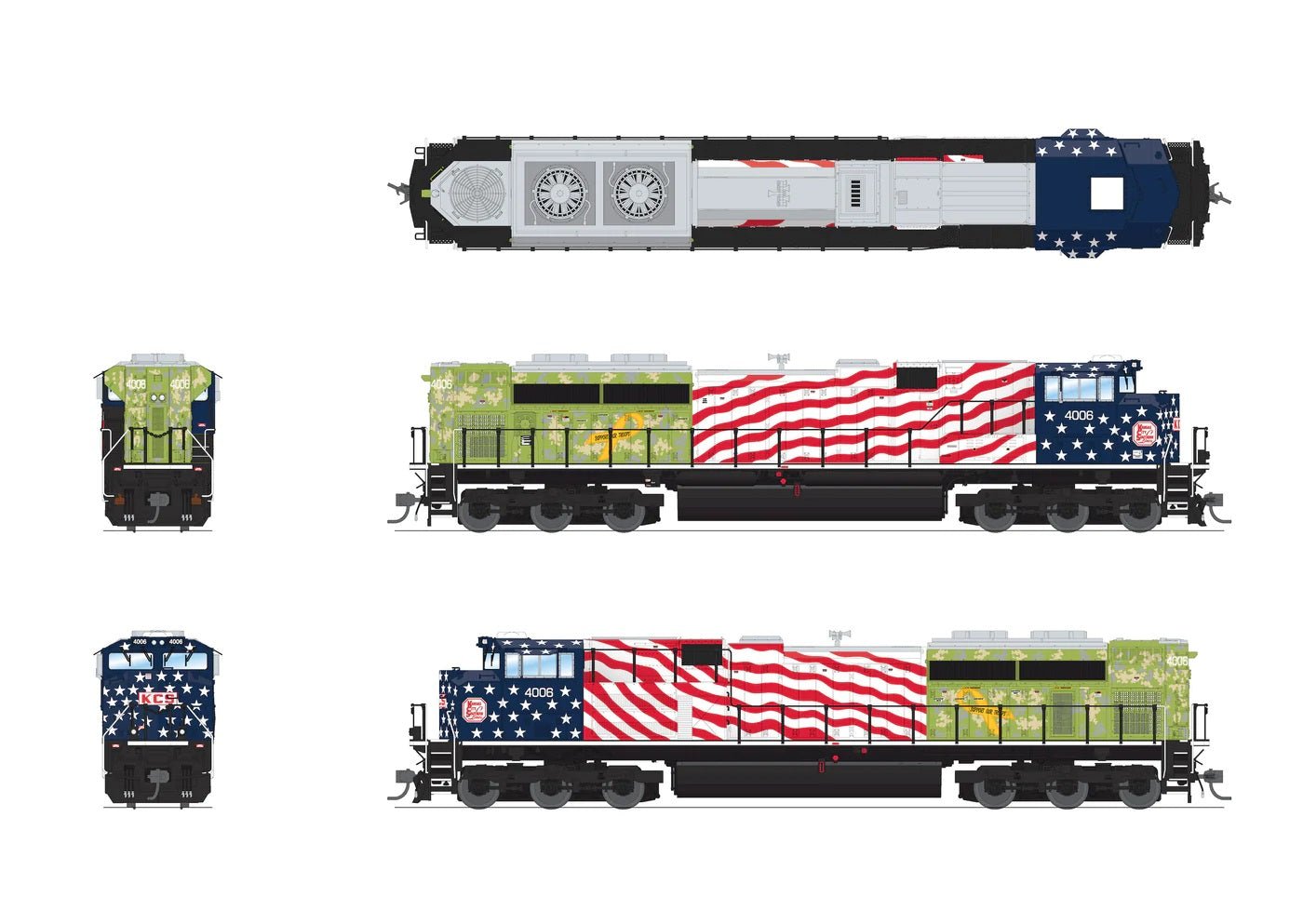 Broadway Limited EMD SD70ACe KCS #4006 “Support Our Troops” Paragon 4 Sound/DC/DCC w/Smoke, HO Scale - Pre - Order