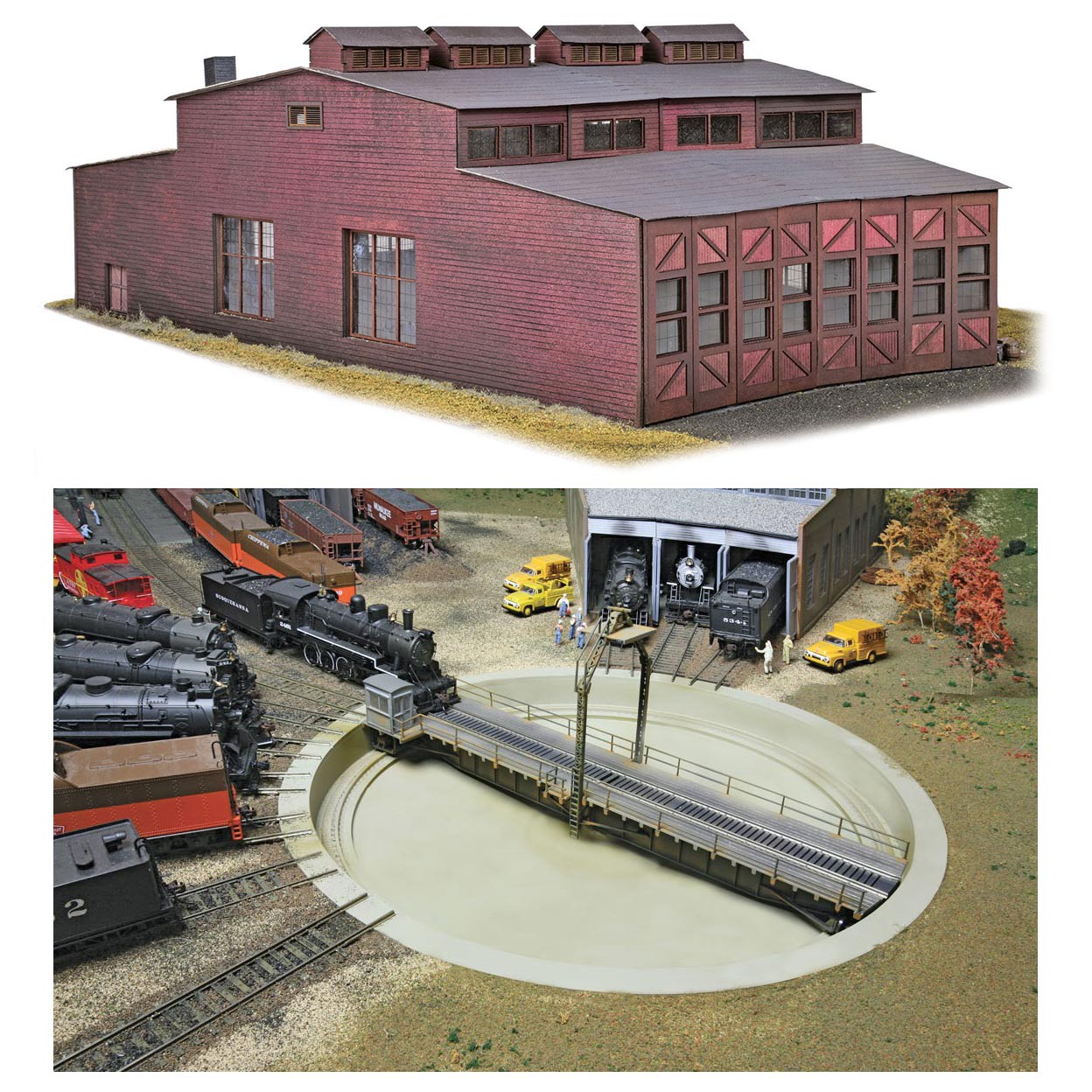Deluxe HO Scale Keddie Roundhouse Kit Set by Scientific with 90' Walthers Turntable