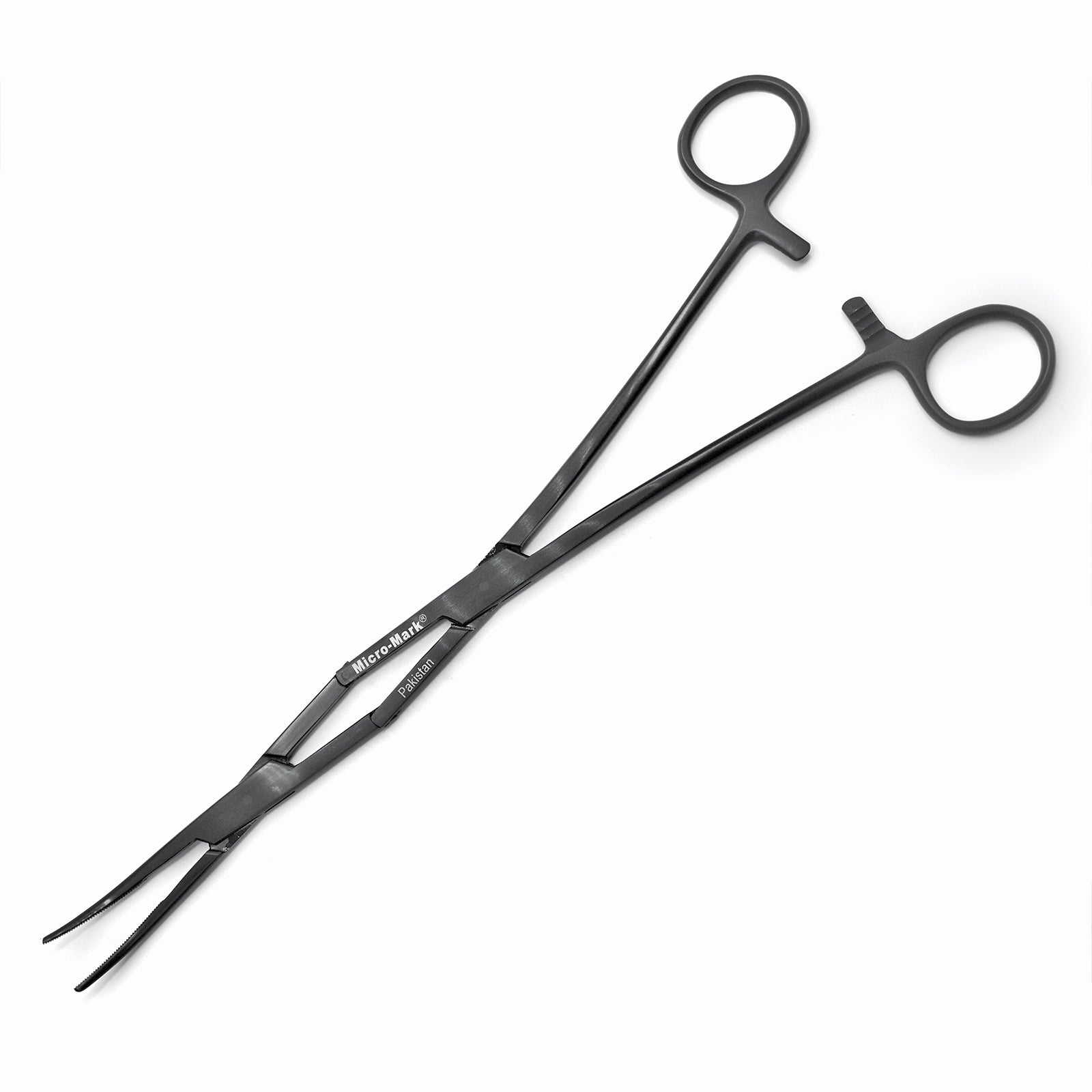 Double - Hinged Extended - Reach Hemostat, 30 - Degree Curved Tip - Micro - Mark Hemostats