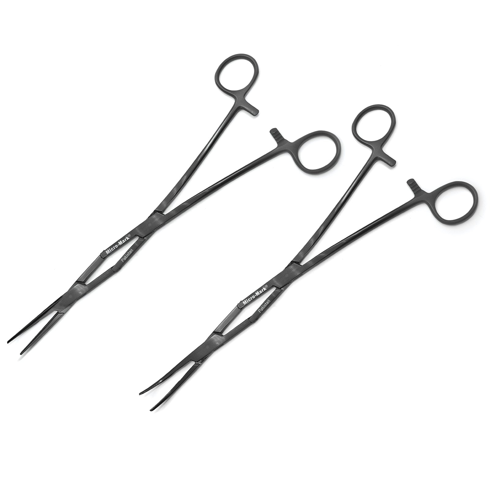 Double-Hinged Extended-Reach Hemostat Set (1 Each Straight Tip and 30-Degree Curved Tip)
