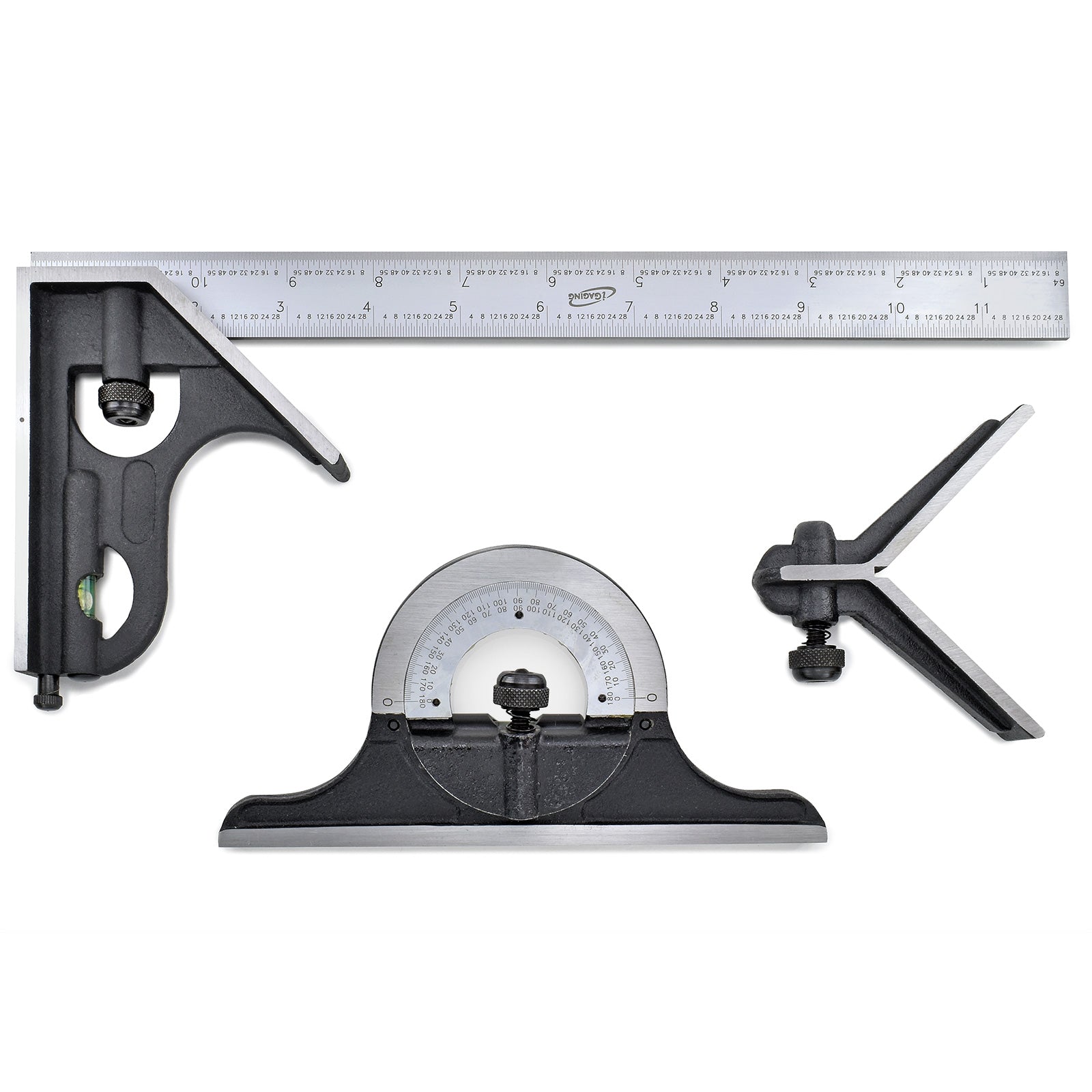 iGaging Precision 12" Combination Square with 3 Interchangeable Heads