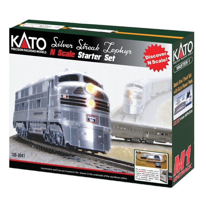 Kato USA Chicago, Burlington & Quincy "Silver Streak Zephyr" N Scale Starter Train Set - Micro - Mark Train Sets