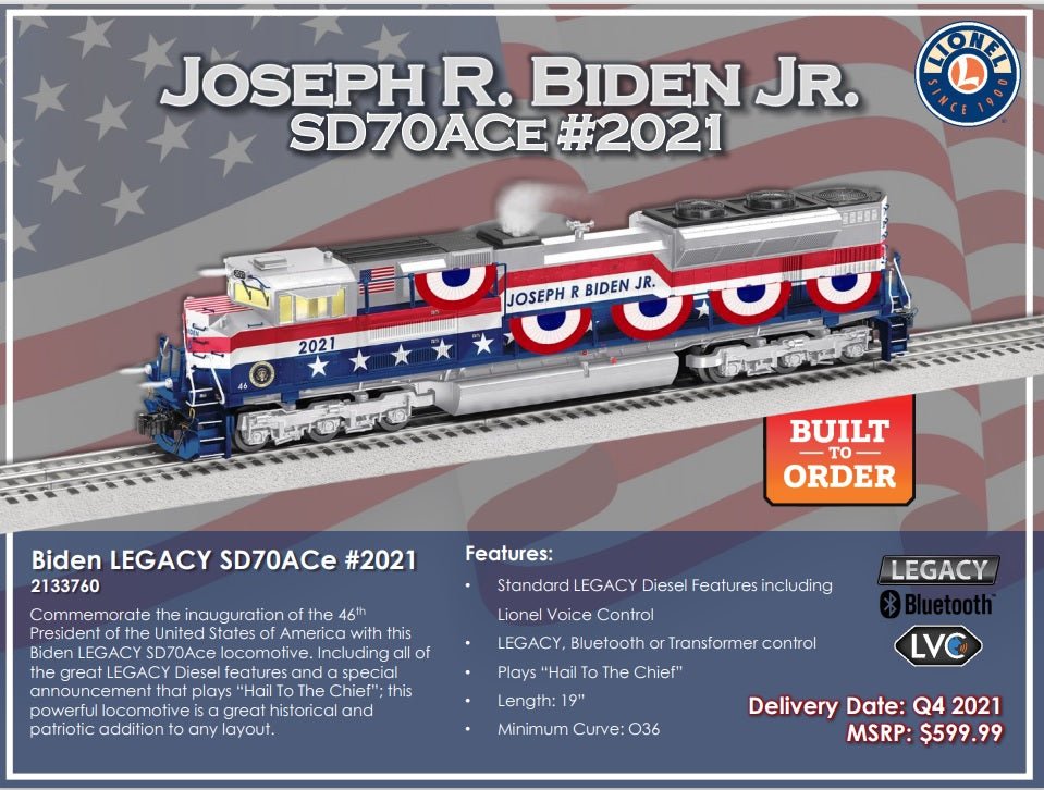 Lionel Joseph R. Biden, Jr. LEGACY SD70ACe #2021 Locomotive, O Gauge - Micro - Mark Locomotives