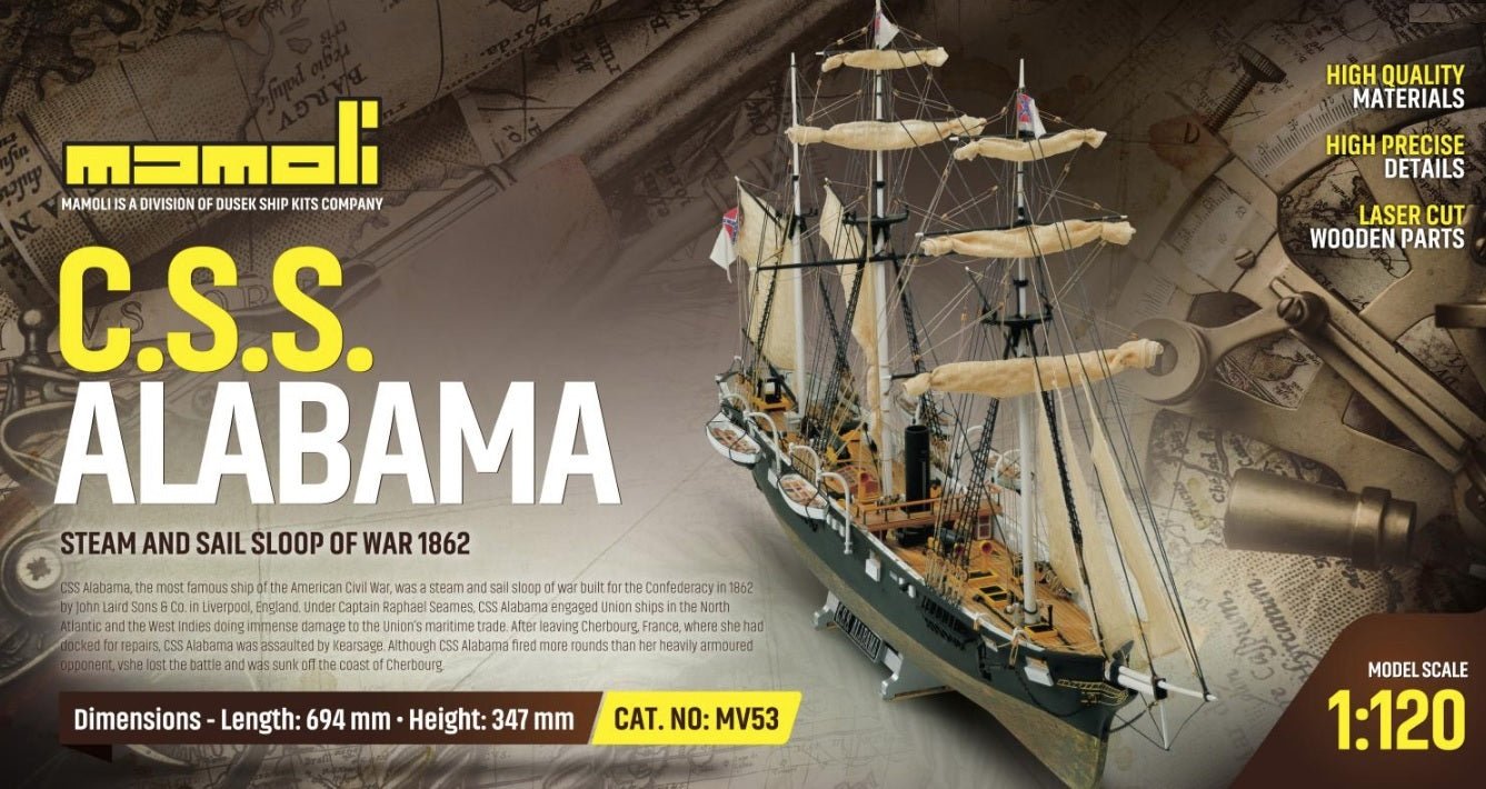 Mamoli CSS Alabama - Plank on Bulkhead Ship Model Kit, 1/120 Scale - Micro - Mark Scale Model Kits
