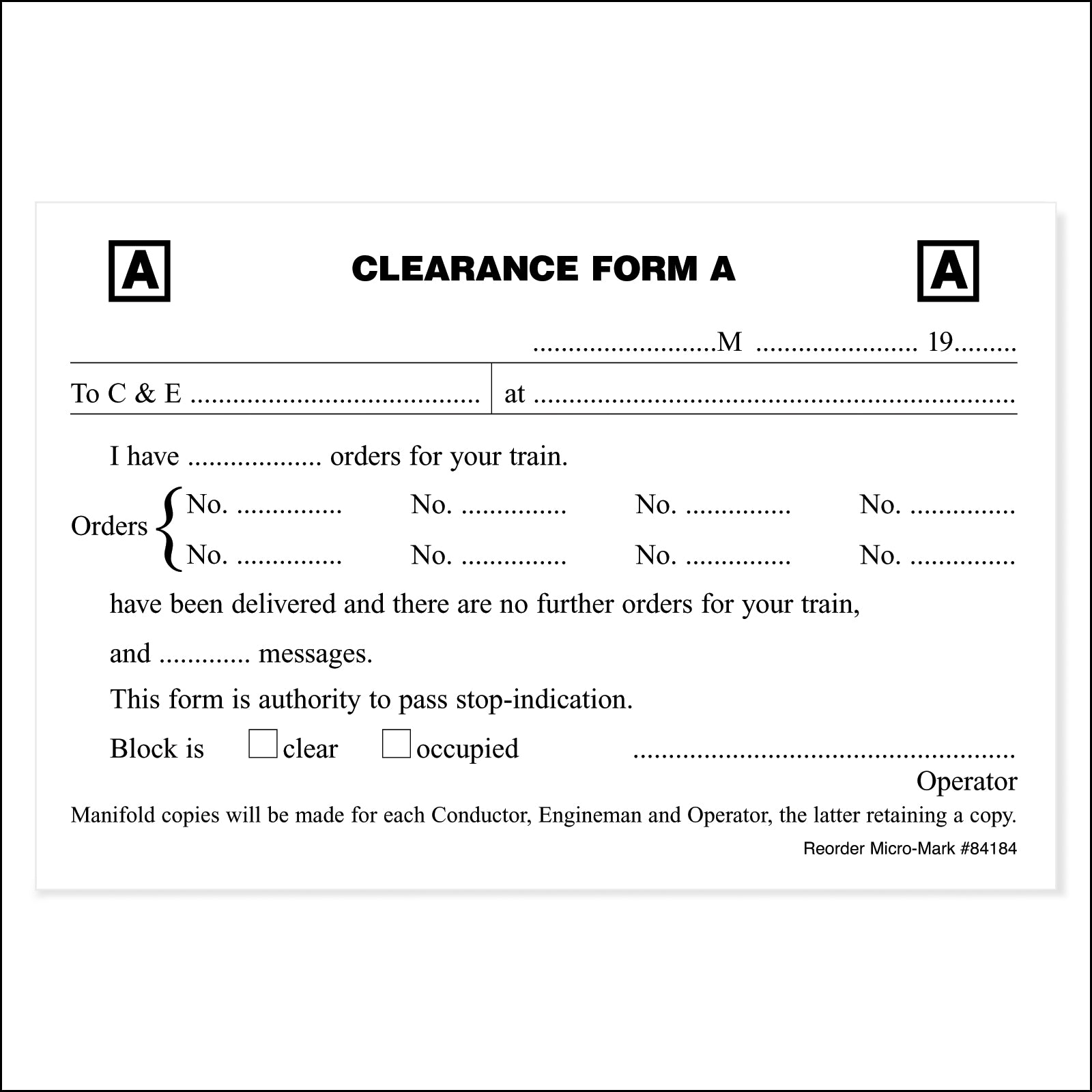 MIcro - Mark Clearance Form A (Pkg. of 5 Pads)