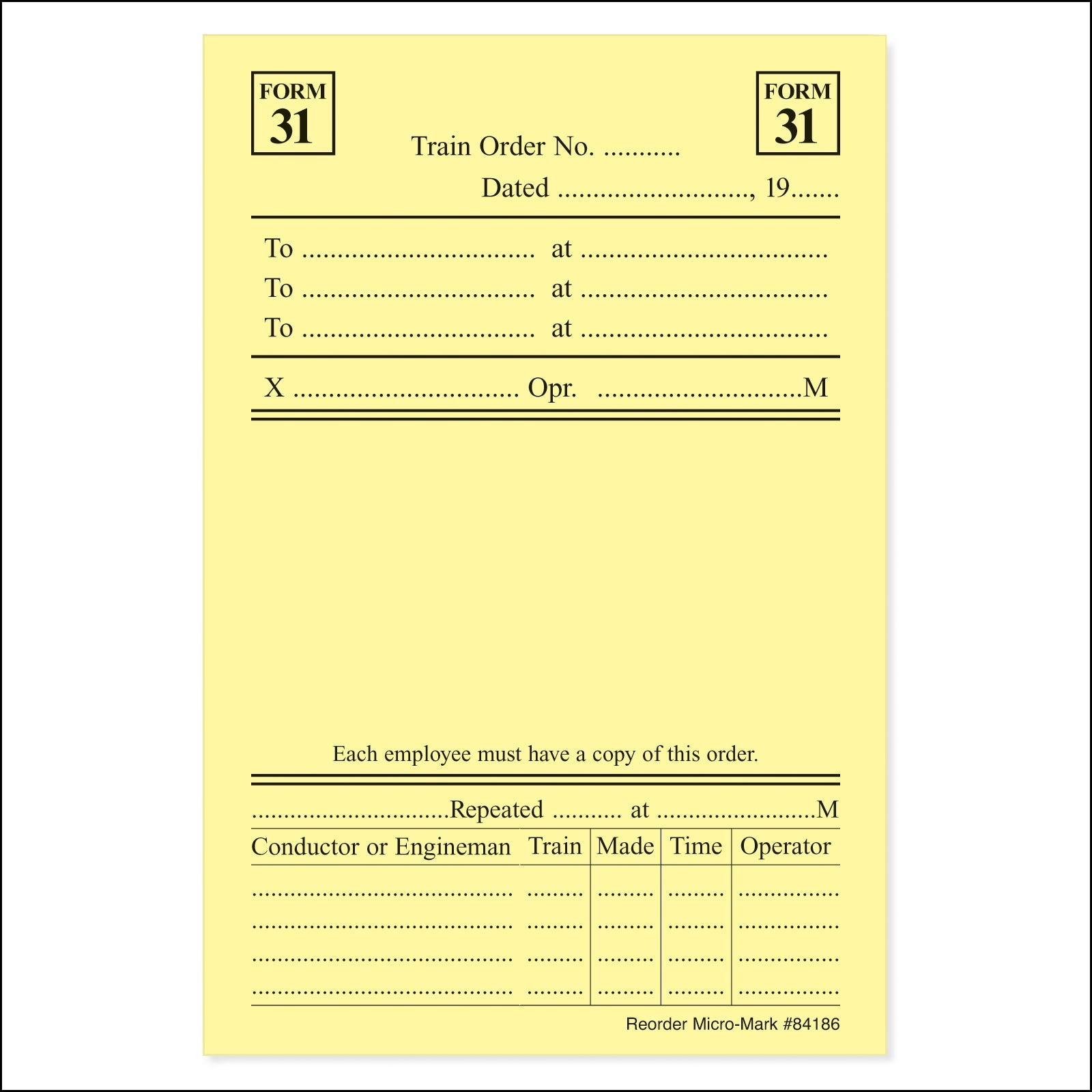 Micro - Mark Form 31 (Pkg. of 5 Pads)