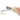 Hand holding a tool with wooden handle and metal components on a white background