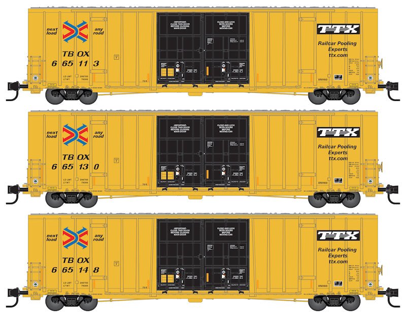 Micro - Trains® TTX 60' High Cube Box Car w/Double Plug Doors Deluxe 'Runner Pack' (3 Pieces), N Scale - Micro - Mark Model Trains, Rolling Stock, Z