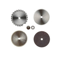 Set of circular saw blades on a white background