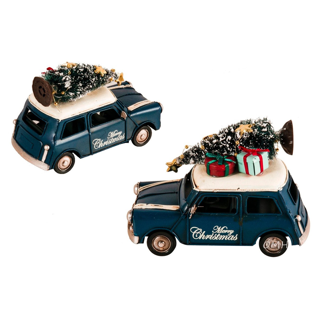Old Modern Handicrafts, Handmade 1960s Mini Cooper Christmas Car Model Set of 2, Pre - built Model