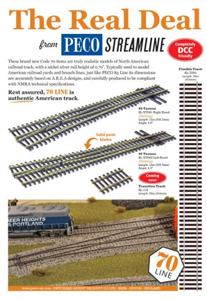 Peco Code 70 3' Flex Track (paquete de 5 piezas), escala HO